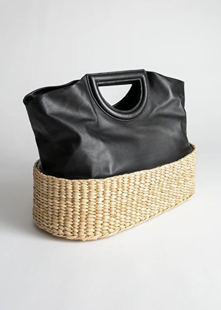Structured Leather Straw Tote