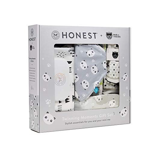 The Honest Company Twinning Moments Baby Gift Set, Pandas | Includes Size 1 Newborn Diapers, Designer Honest Wipes, Magnetic Bandana Bib & Big + Little Pair of Thieves Socks