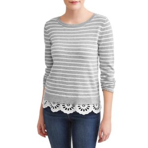 Women's Striped Lace Trim Sweater @ Walmart