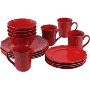 Better Homes and Gardens Simply Fluted 16-Piece Dinnerware Set, Red Garnet