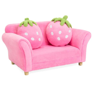 Last Day: Kids Armrest Sofa Chair Lounge Furniture Set w/ 2 Strawberry Cushion Pillows