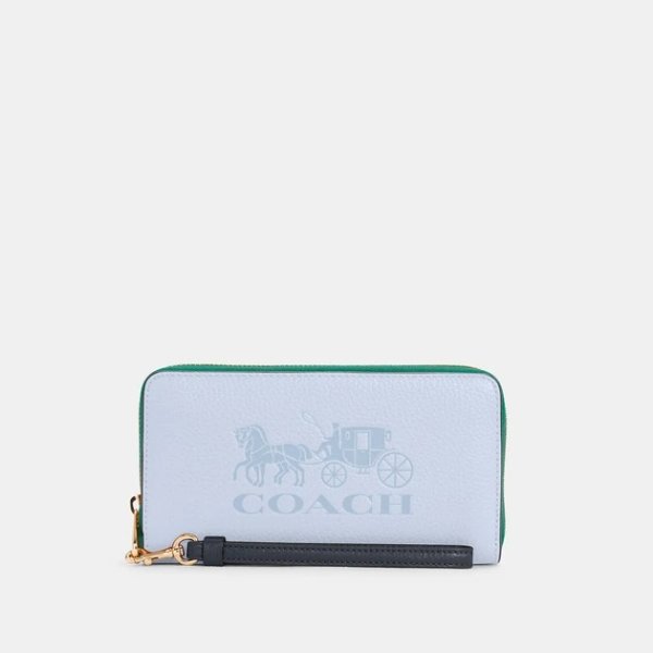 COACH Long Zip Around Wallet In Colorblock With Horse And Carriage