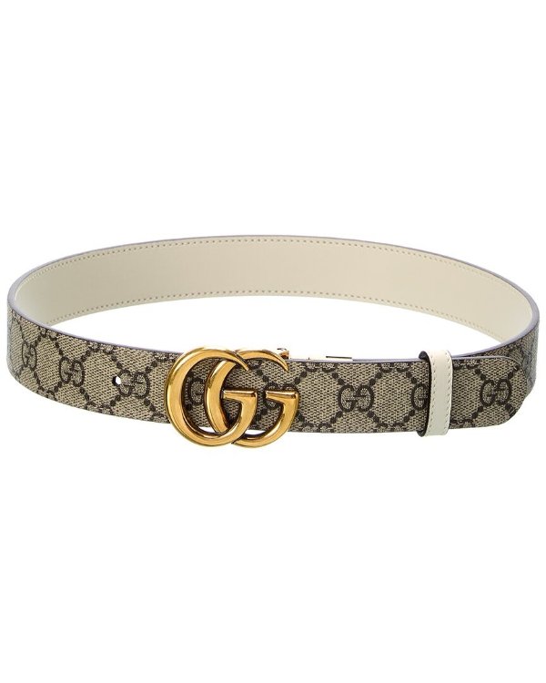 GG Marmont Reversible GG Supreme Canvas & Leather Belt / Gilt