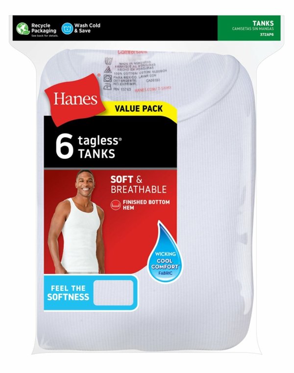 Men's TAGLESS ComfortSoft White A-Shirt 6-Pack Shirts Tank FreshIQ Value