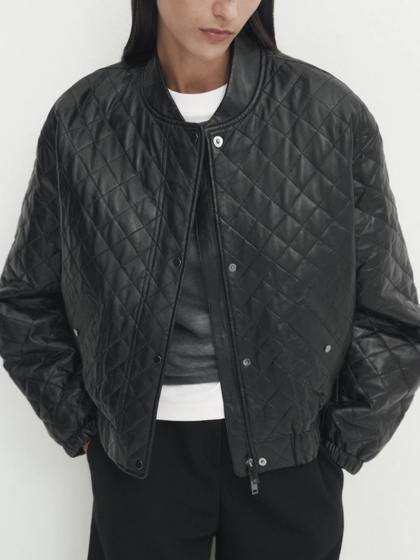 Quilted nappa leather bomber jacket
