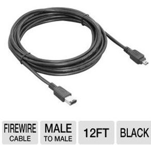 Raygo 12 Ft. 6-Pin to 4-Pin Black Firewire Cable (R12-40818) 