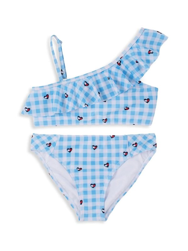 Girl's 2-Piece Gingham-Print Ruffled Bikini Set