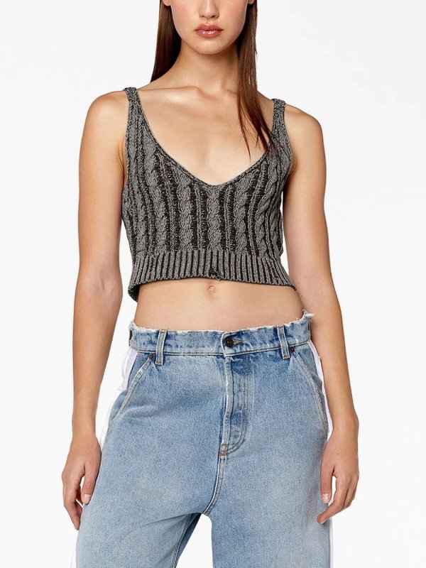 M-Milos logo-embroidered knitted crop top