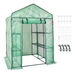 VEVOR Walk-in Green House, 4.6 x 4.6 x 6.6 ft , Greenhouse with Shelves, High Strength PE Cover with Zipper Door and Steel Frame, Assembly in Minutes, Suitable for Planting and Storage | VEVOR US