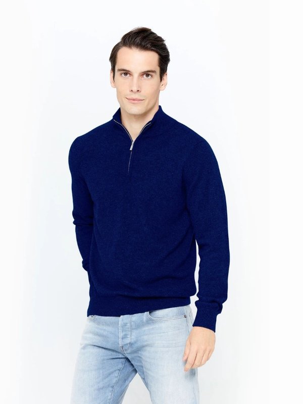 Men's Half Zip Mock-Neck Cashmere Sweater