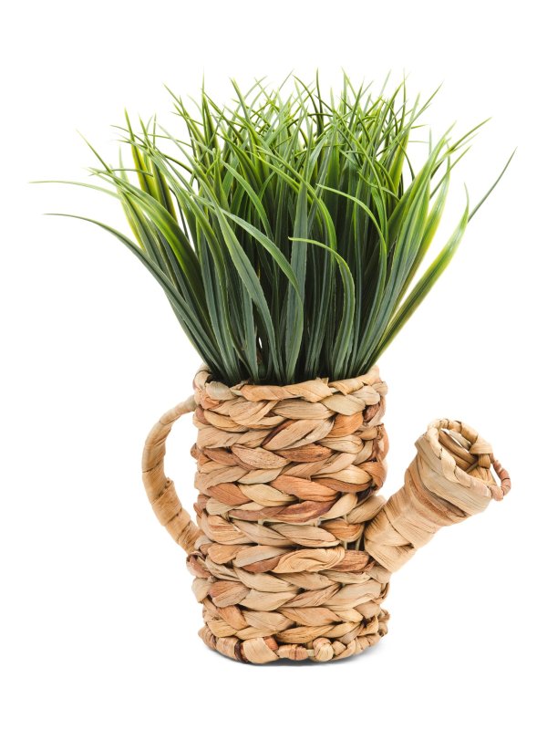 12in Grass In Woven Watering Can | Plants & Planters | Marshalls
