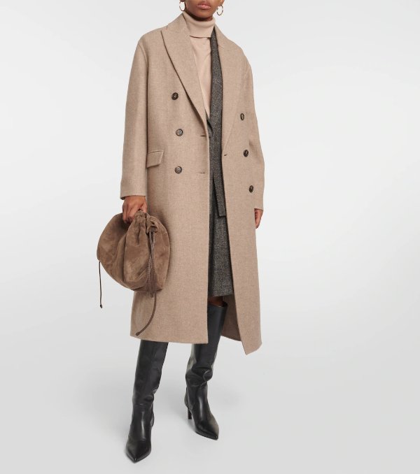 Double Breasted Cashmere Coat in Brown - Brunello Cucinelli | Mytheresa