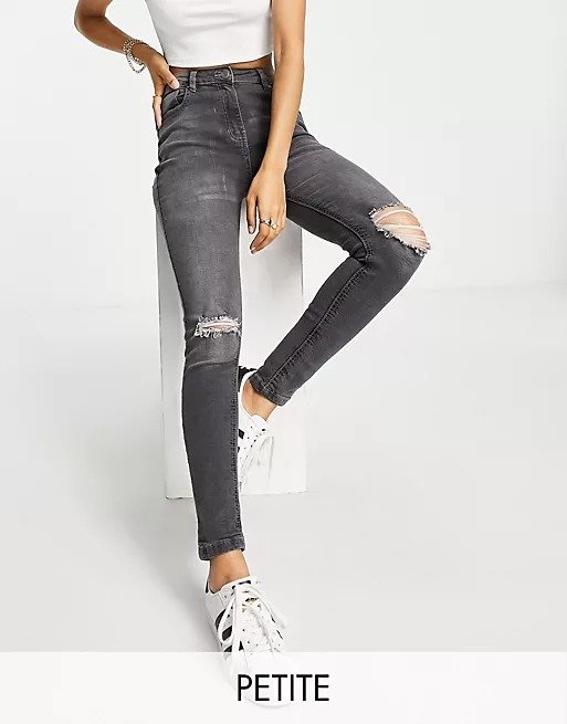 skinny jeans with knee rips in gray