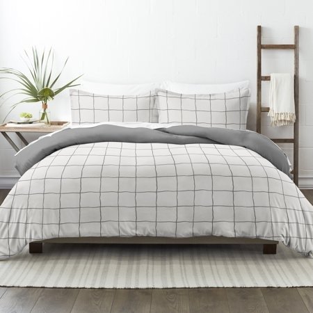 2 Piece Hypoallergenic Oversized Grid Print Comforter Set with Shams, Twin/Twin XL