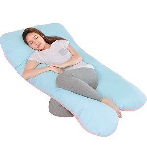 QUEEN ROSE Pregnancy Pillow U Shaped Maternity Body Pillow with Cover,Blue and Pink