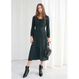 & Other Stories Printed Button Up Midi Dress - Green - Printed dresses - & Other Stories