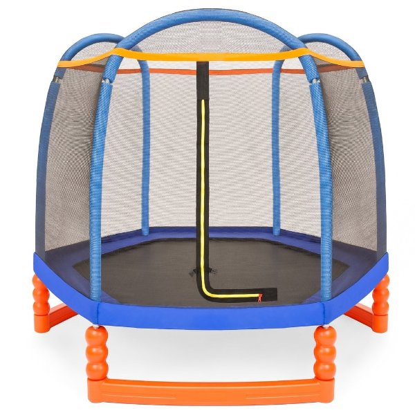7ft Kids Outdoor Mini Trampoline w/ Safety Net Pad - Multicolor
