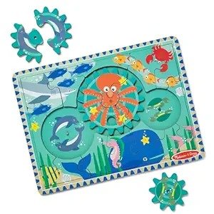 Melissa & Doug Wooden Underwater Jigsaw Spinning Gear Puzzle – 18 Pieces Wooden Puzzle for Toddlers and Preschoolers, for Boys and Girls Ages 3+