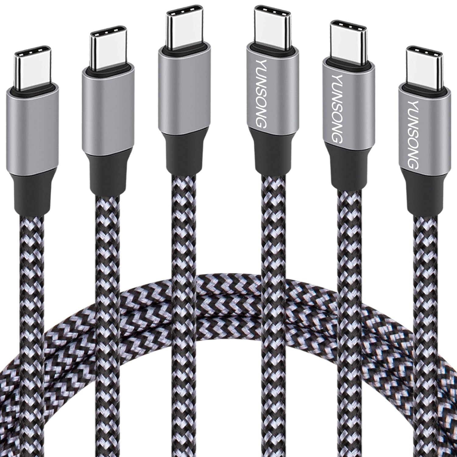 三根 YUNSONG USB C Charger Cable, New Nylon Braided USB C to USB C Cable 3PACK 6FT