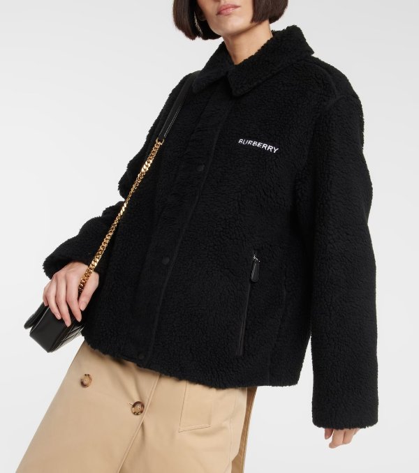 Embroidered wool-blend fleece jacket
