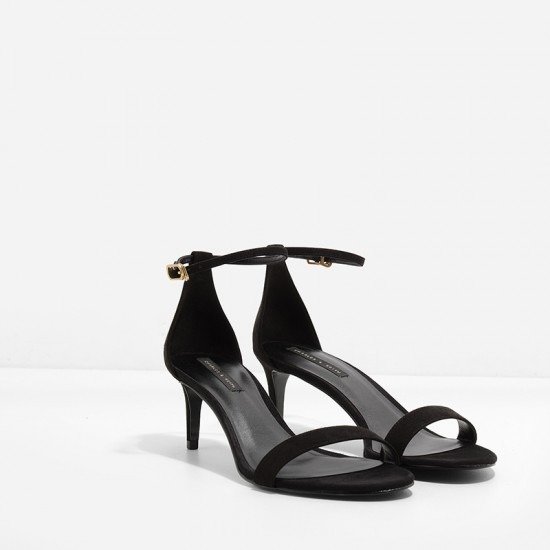 Black Open-Toe Ankle-Strap Heels|CHARLES & KEITH