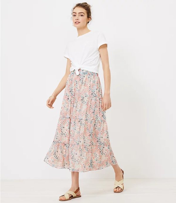 Petite Floral Tiered Midi Skirt | LOFT