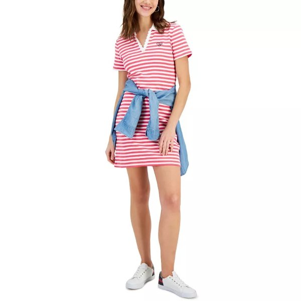 Women's Cotton Striped Polo Shirt Dress