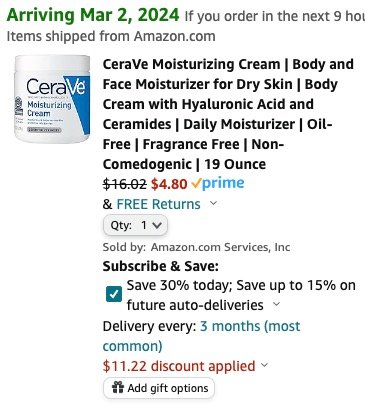 CeraVe 大蓝罐保湿霜热卖 部分用户额外折扣