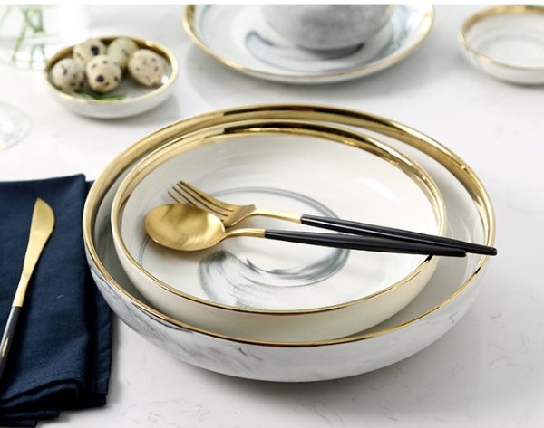 Marble Dinner Plate Sets W/ Gold Rim