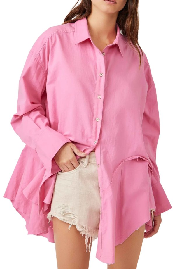 Freya Long Sleeve Cotton Poplin Button-Up Shirt