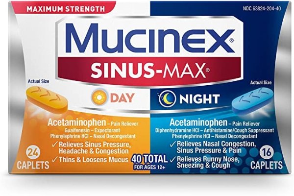 Sinus-Max Maximum Strength Day and Night, Sinus Symptom Relief, 40 Count