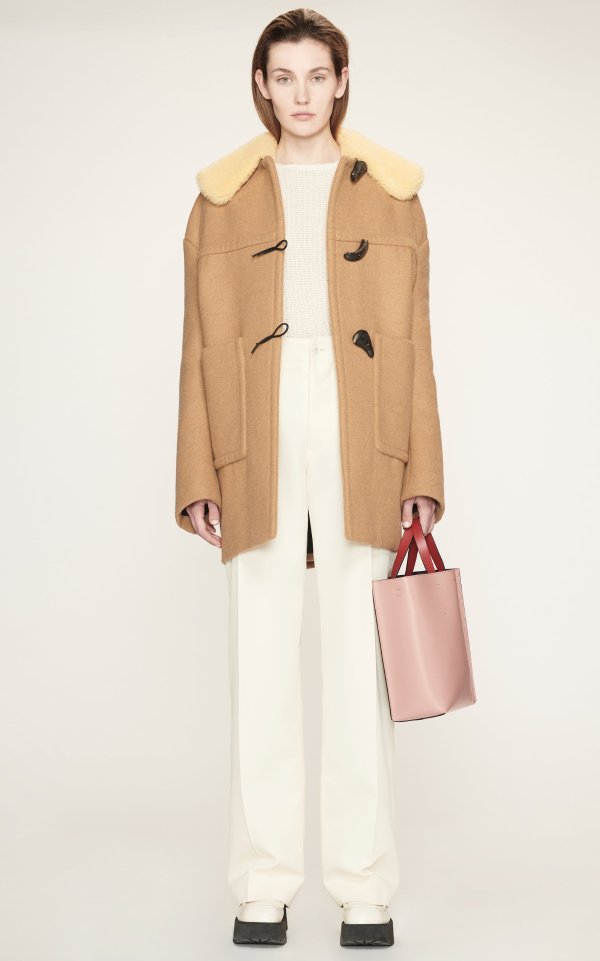 Oversized Virgin Wool Coat With Shearling Collar