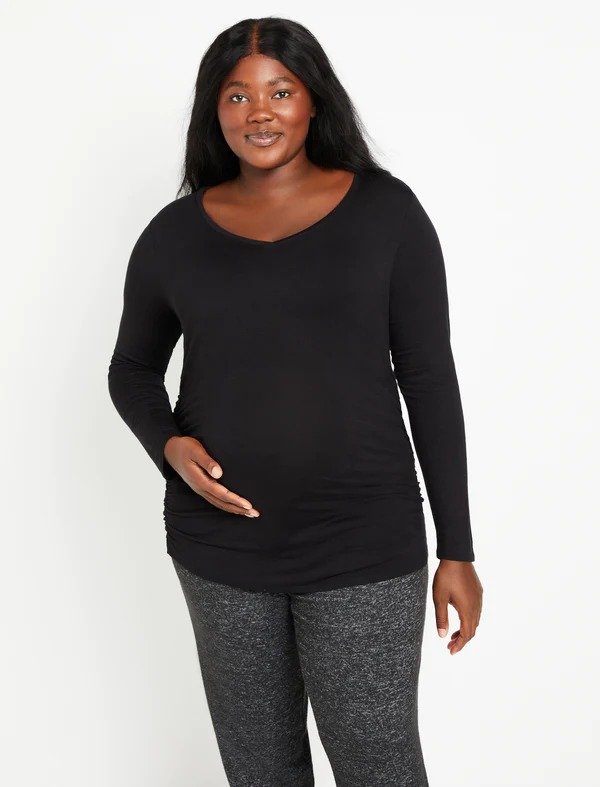 Plus Size Long Sleeve Side Ruched Maternity Tee