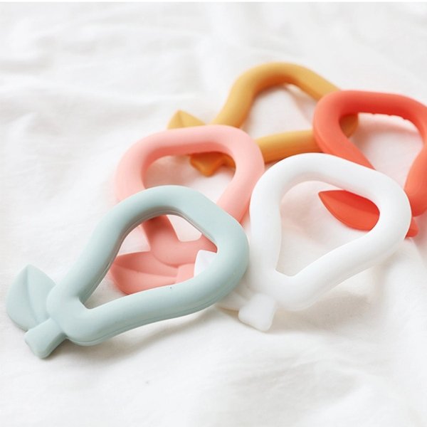 Baby Teether Toys Toddle Safe BPA Free Pear Teething Ring Silicone Chew Dental Care Toothbrush Nursing Beads Gift For Infant