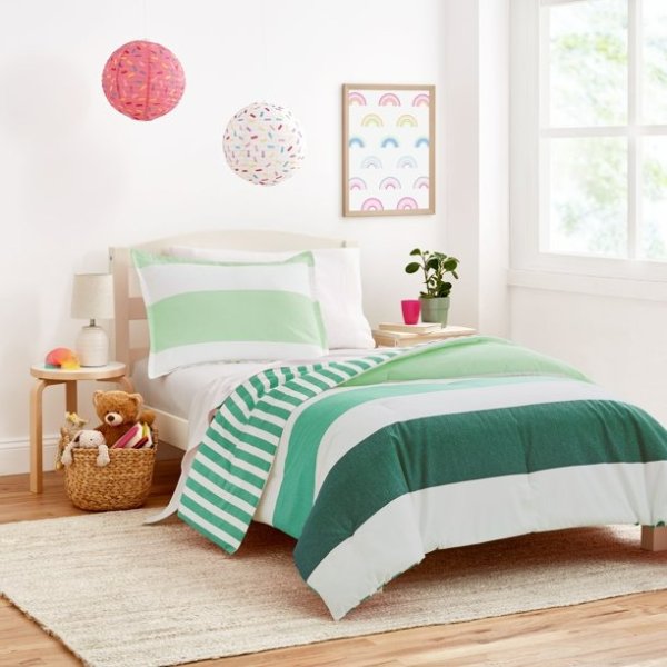 Gap Home Kids Ombre Stripe Reversible Organic Cotton Blend Comforter Set, Twin, Green, 2-Pieces