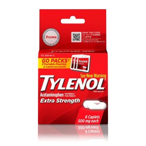 Tylenol Extra Strength Caplets with 500 mg Acetaminophen, Pain Reliever & Fever Reducer, 6 ct