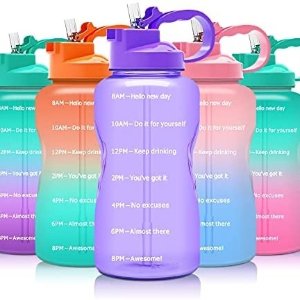 Podocarpus Large 64oz/128oz Motivational Water Bottle with Time Marker & Straw,Half Gallon/1 Gallon Water Bottle Leakproof BPA Free Water Jug with Handle Perfect for Fitness Gym Camping Outdoor Sports