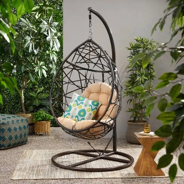Cayuse Outdoor Wicker Tear Drop Hanging Chair by Christopher Knight Home