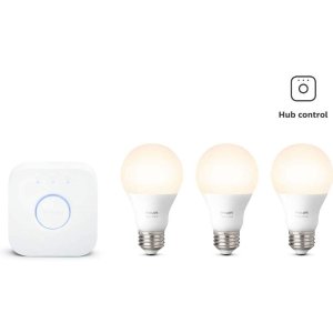 Philips Hue White LED Smart Light Bulb Starter Kit (3 A19+1 Hub)