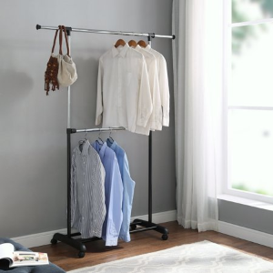 Mainstay Adjustable 2-Tier Rolling Garment Rack, Adjustable Design
