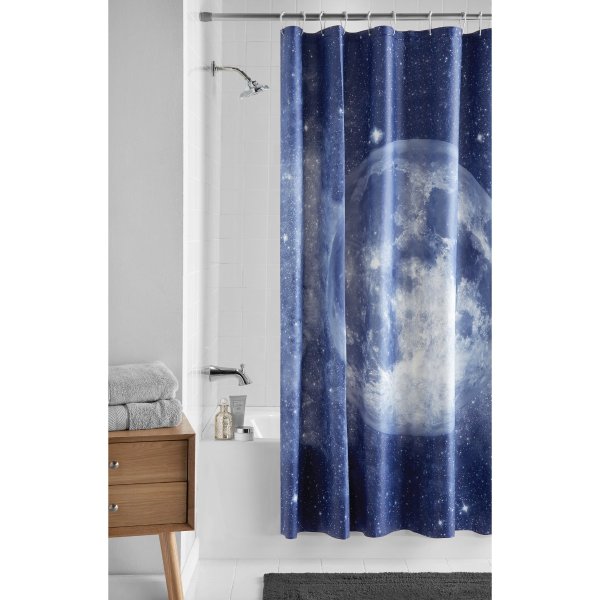 Navy Moon PEVA Shower Curtain