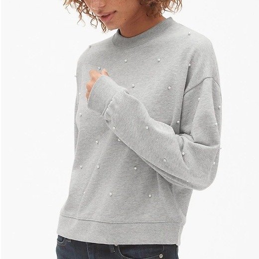 Pearl Embellished Pullover Sweatshirt in French Terry
