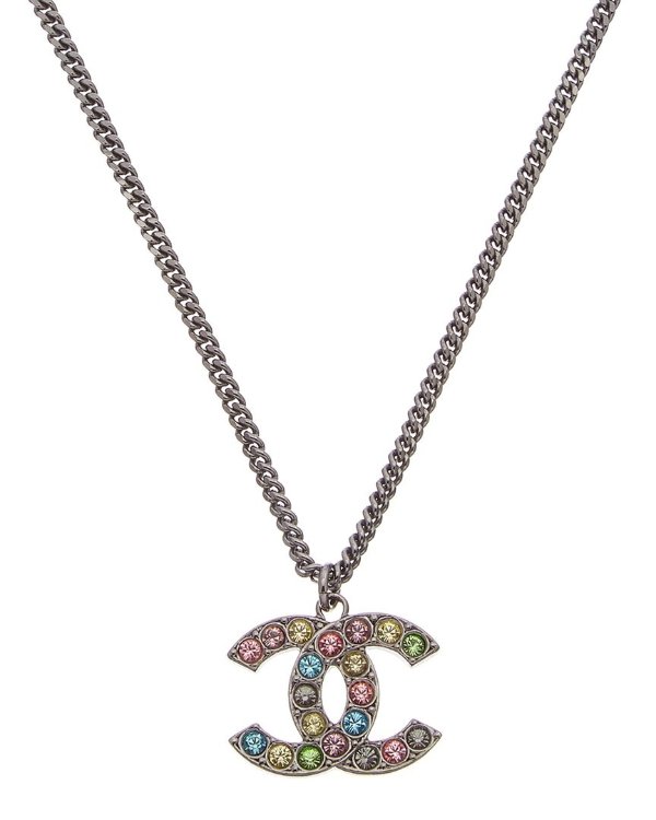 Gunmetal CC Multi-Stone Necklace