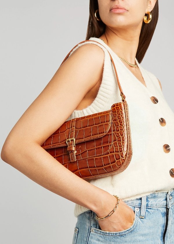 Miranda brown crocodile-effect leather shoulder bag