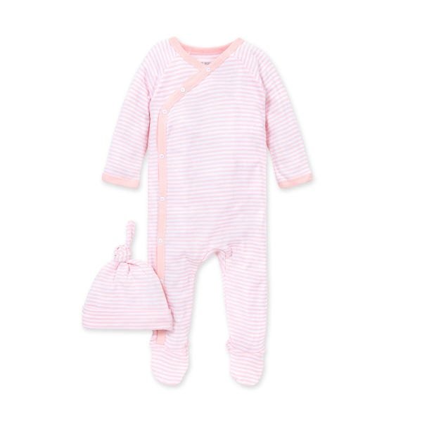 Classic Stripe Organic Baby Footed Wrap Front Jumpsuit & Hat Set