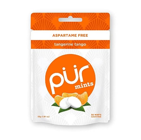 100% Xylitol Mints, Sugarless Tangerine Tango, Sugar Free + Aspartame Free + Gluten Free + Vegan - Freshens Breath, Low Carb, Simplye Natural Fruit Flavored Candy, 50 Pieces (Pack of 1)