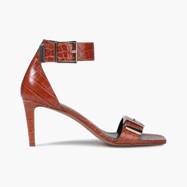 Buckled croc-effect leather sandals