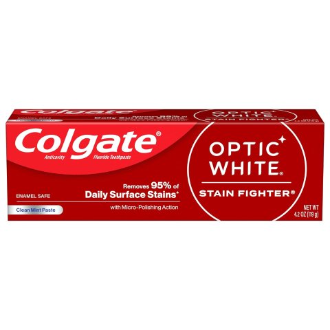 Colgate Optic White Stain Fighter Whitening Toothpaste, Clean Mint Flavor