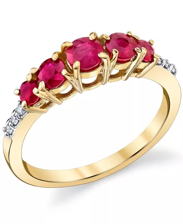 Ruby (1 ct. t.w.) & Diamond (1/20 ct. t.w.) Graduated Ring in 14k Gold