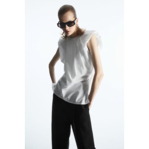 COS Asymmetric Draped Sleeveless Top in DARK NAVY | endource